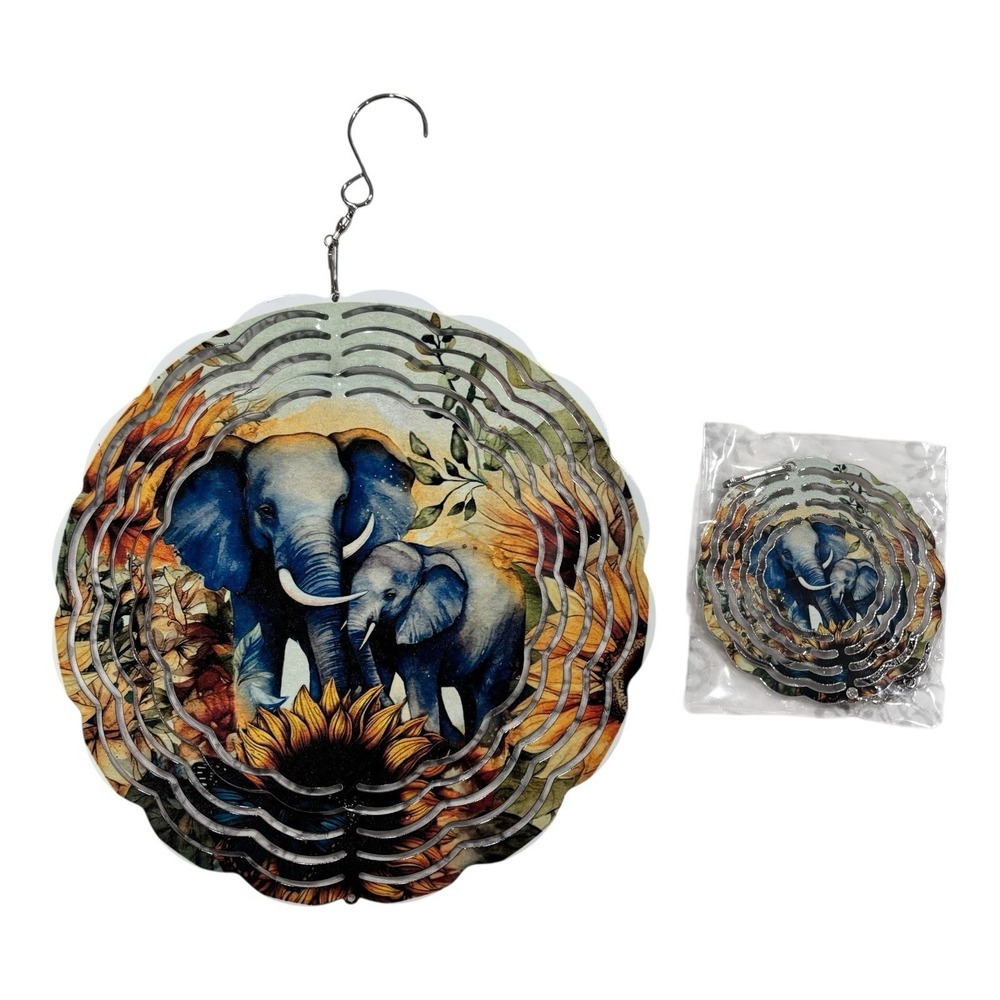Elephant Wind Spinner Mom & Baby Lot Of 2 Outdoor Garden Decor Rotating Yard Art